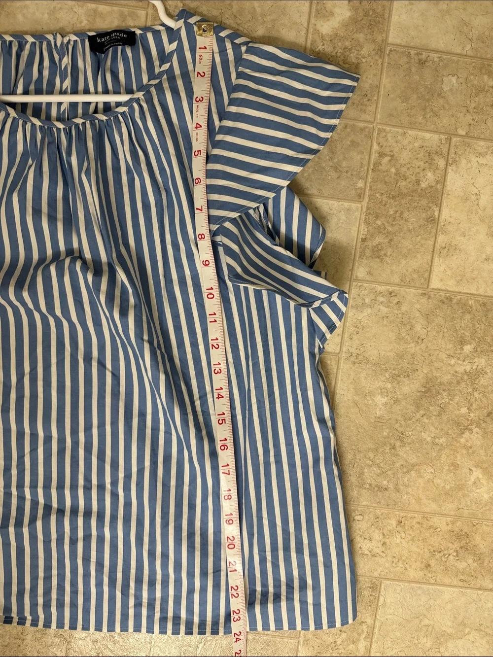 kate spade Blue and White Striped Ruffle Sleeve Top
